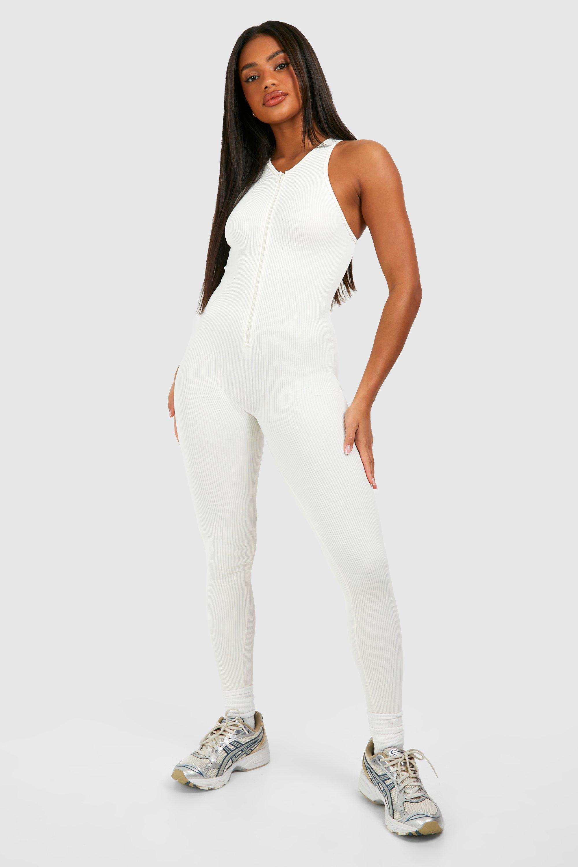 Contour Seamless Rib Zip Sleeveless Unitard Jumpsuit