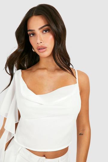 Petite Ruffle Cowl Neck Cropped Cami white