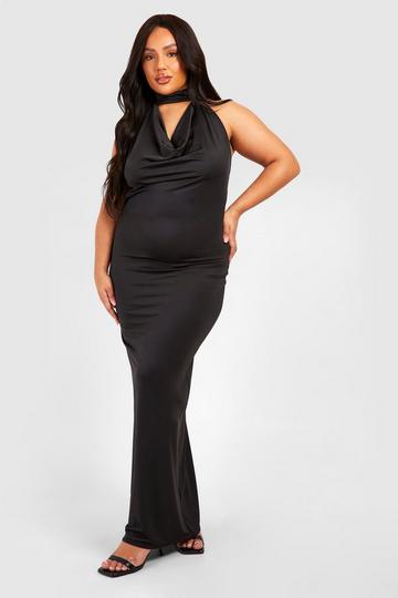 Plus Drape Halterneck Slinky Maxi Dress black