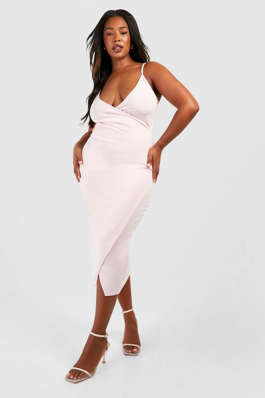 Rose Plus Scuba Ruched Wrap Midi Dress 