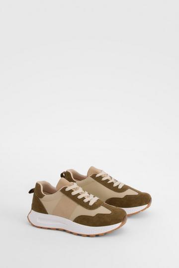 Paneled Tab Detail Runner Sneakers khaki