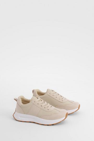 Paneled Tab Detail Runner Sneakers ecru