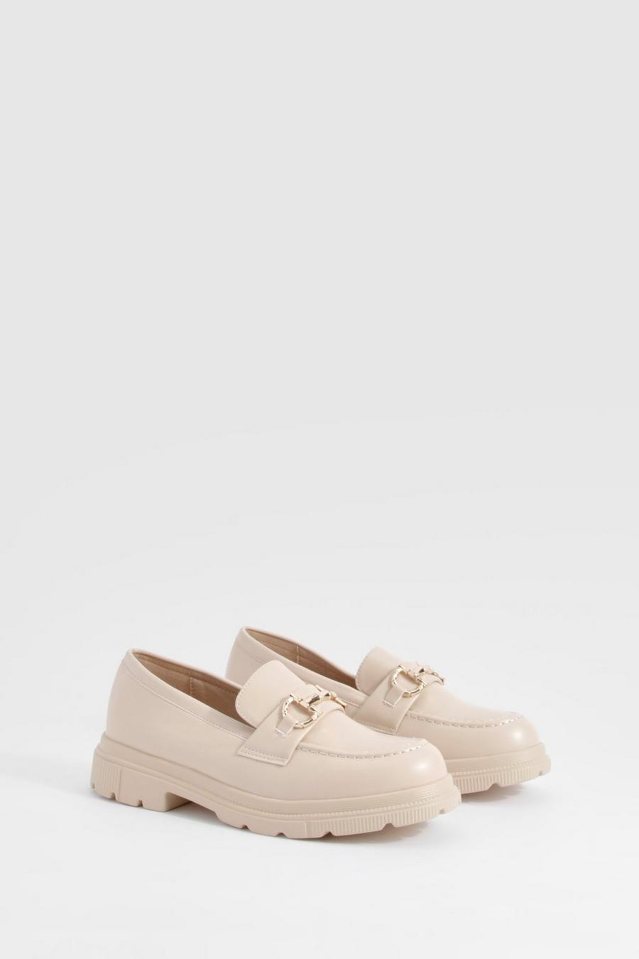 Beige T Bar Chunky Loafers   