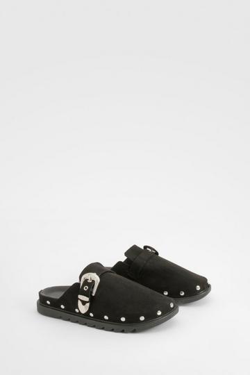 Western Buckle Studded Clogs black