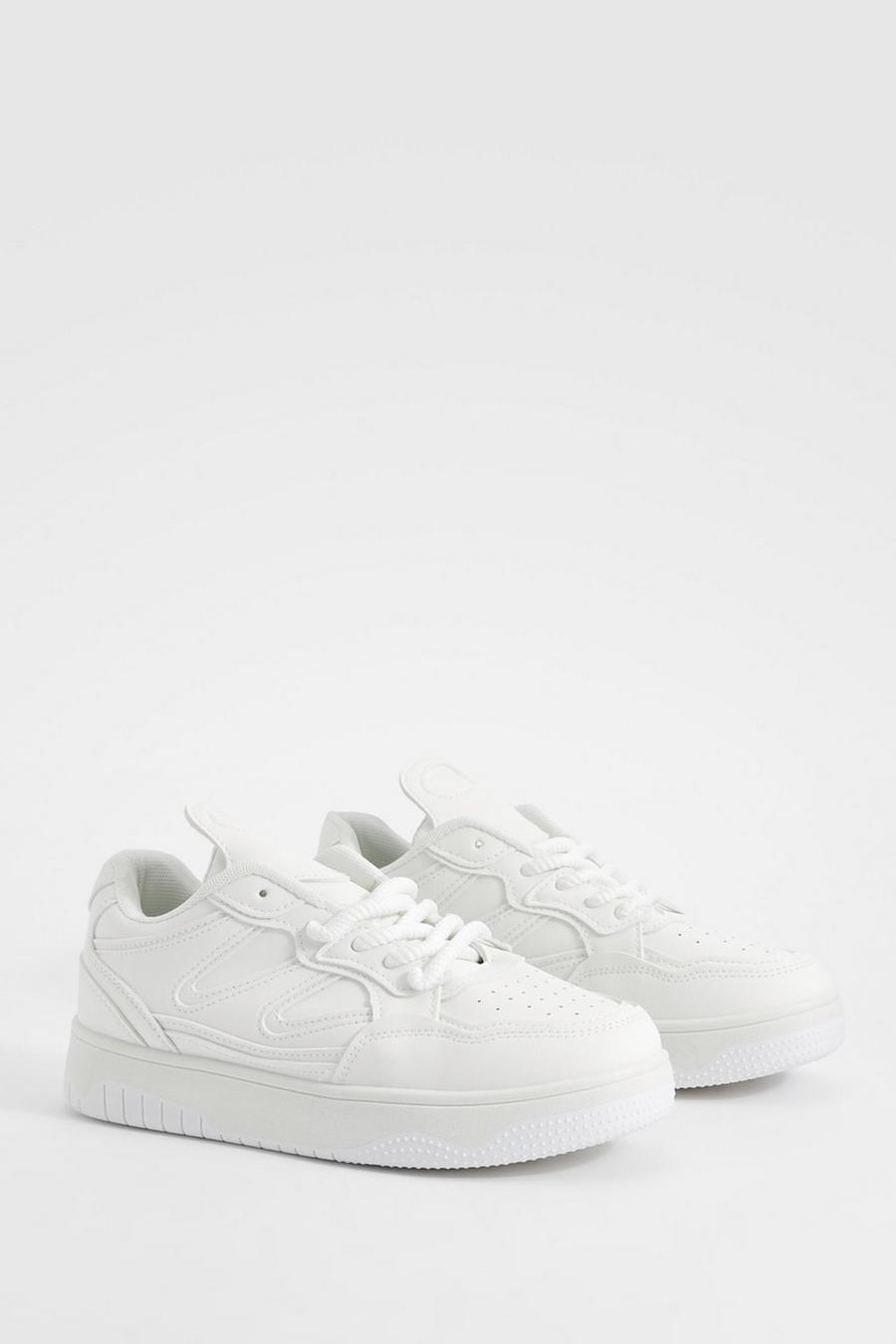White Chunky Jumbo Contrast Lace Sneakers image number 1