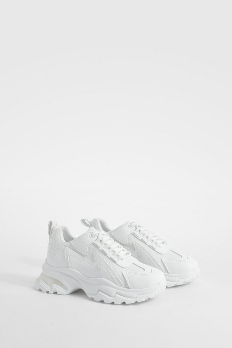 White Chunky Panel Detail Lace Up Sneakers image number 1