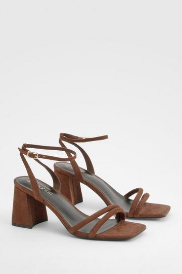 Chocolate Brown Padded Strap 2 Part Mid Block Heels