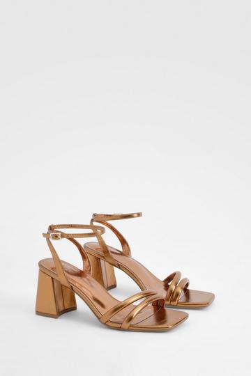 Padded Strap 2 Part Mid Block Heels bronze