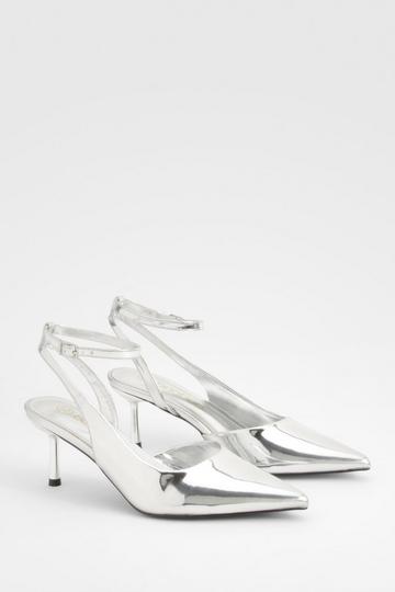 Silver Metallic Low Wrap Around Court Shoes