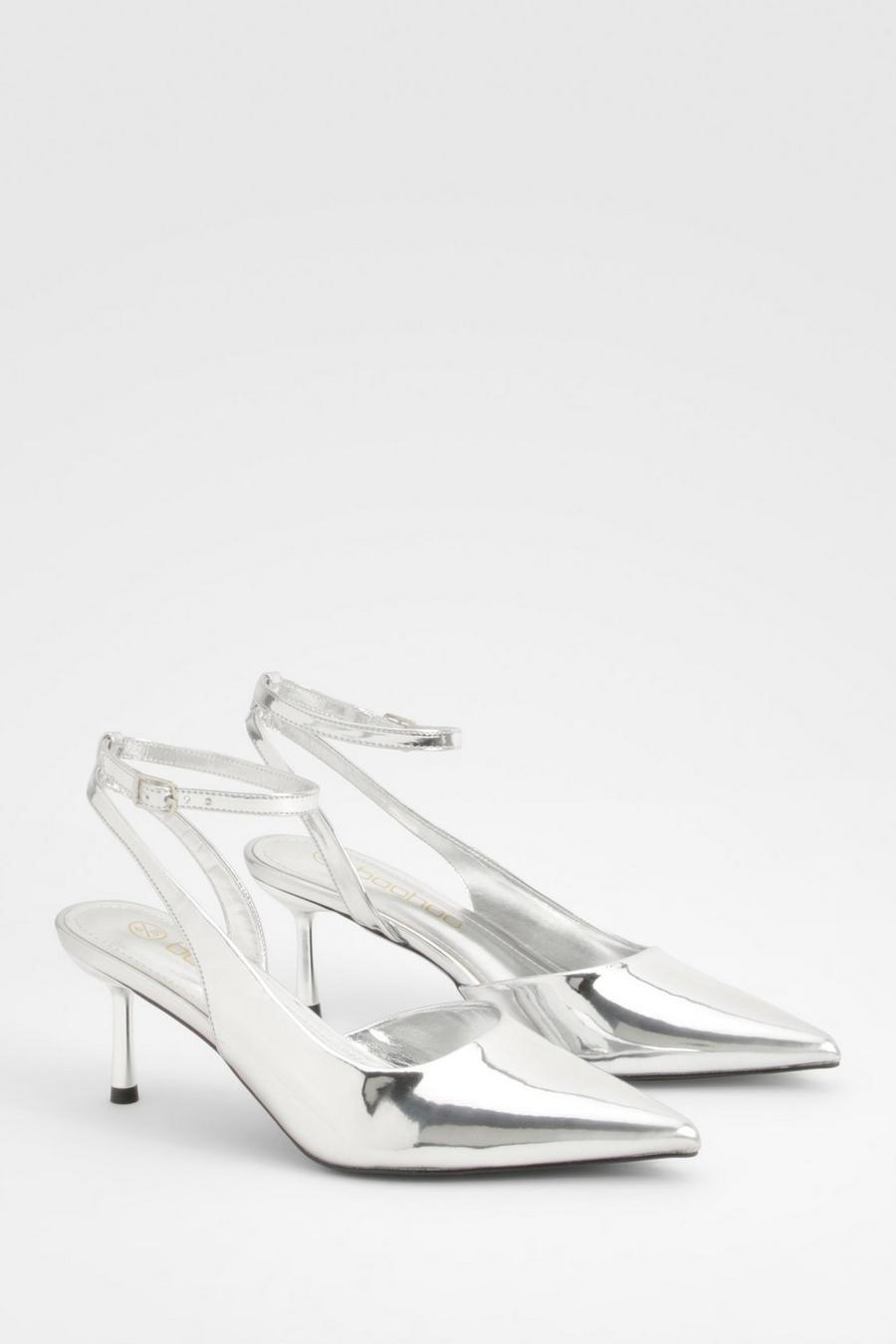 Silver Metallic Low Wrap Around Court Shoes image number 1