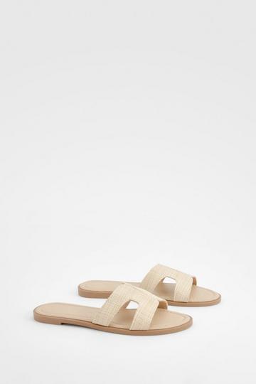 Double Strap Raffia Mule Sandals nude