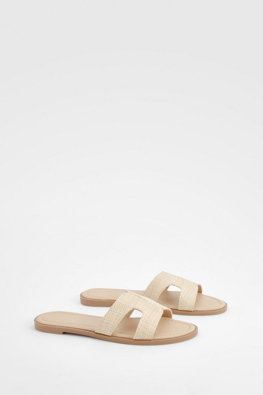Bast-Sandalen mit doppelten Riemchen, Nude