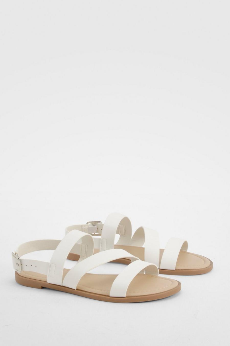 White Wide Width Asymmetric Basic Flat Sandals