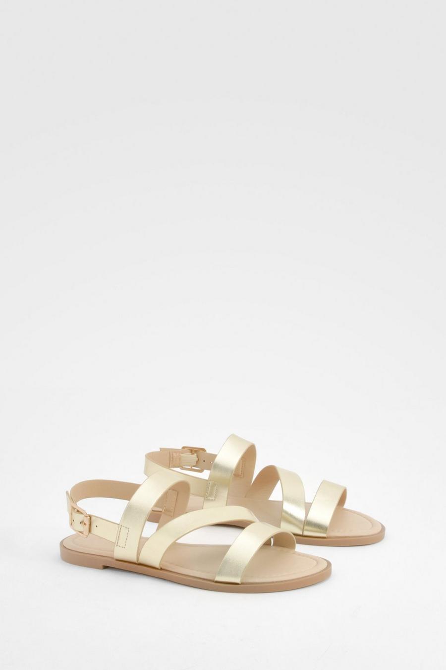 Gold Wide Fit Metallic Asymmetric Basic Flat Sandals  image number 1