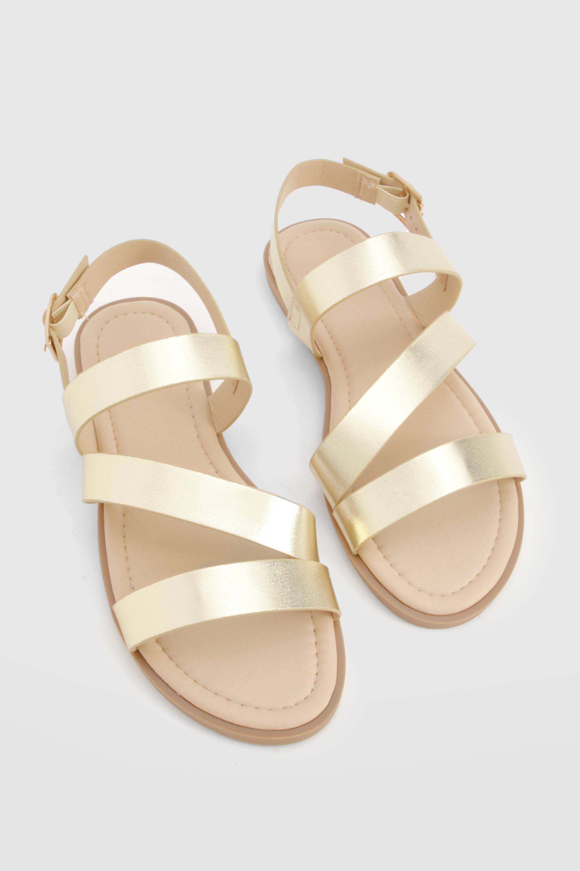 Wide Width Metallic Asymmetric Basic Flat Sandals