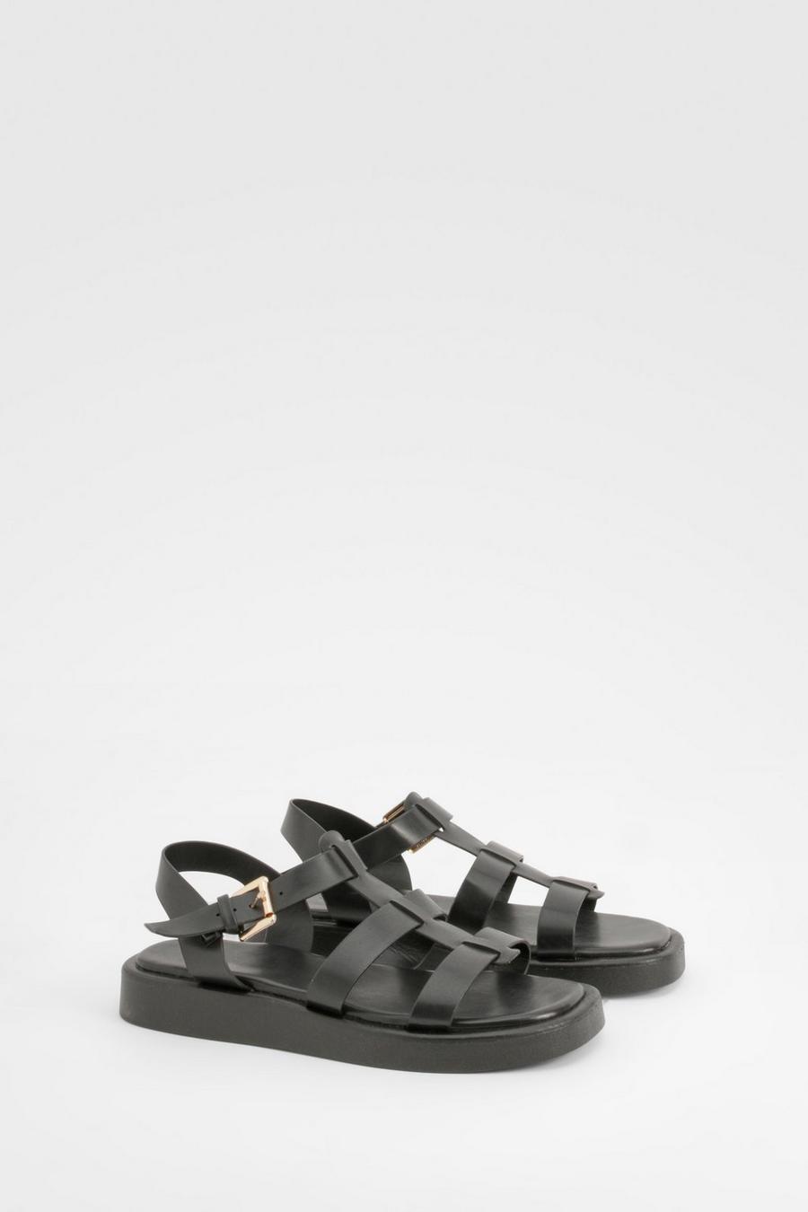 Black Wide Width Chunky Fisherman Sandals image number 1