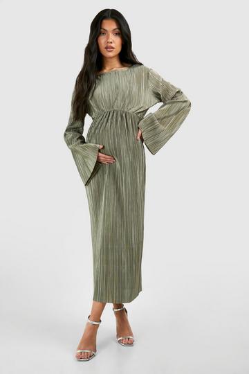 Maternity Plisse Batwing Midi Dress light khaki