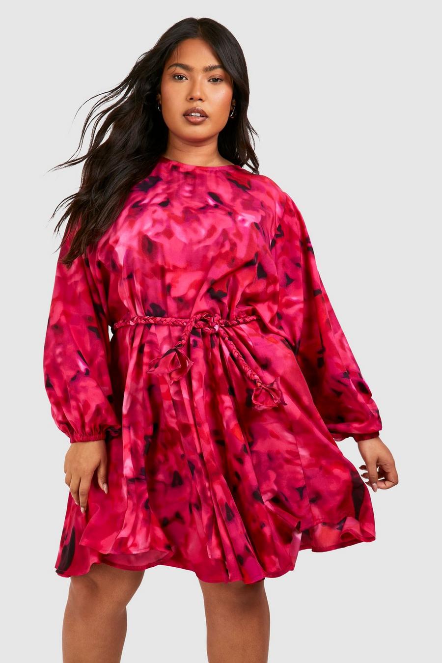 Pink Plus Blur Print Godet Mini Dress  image number 1