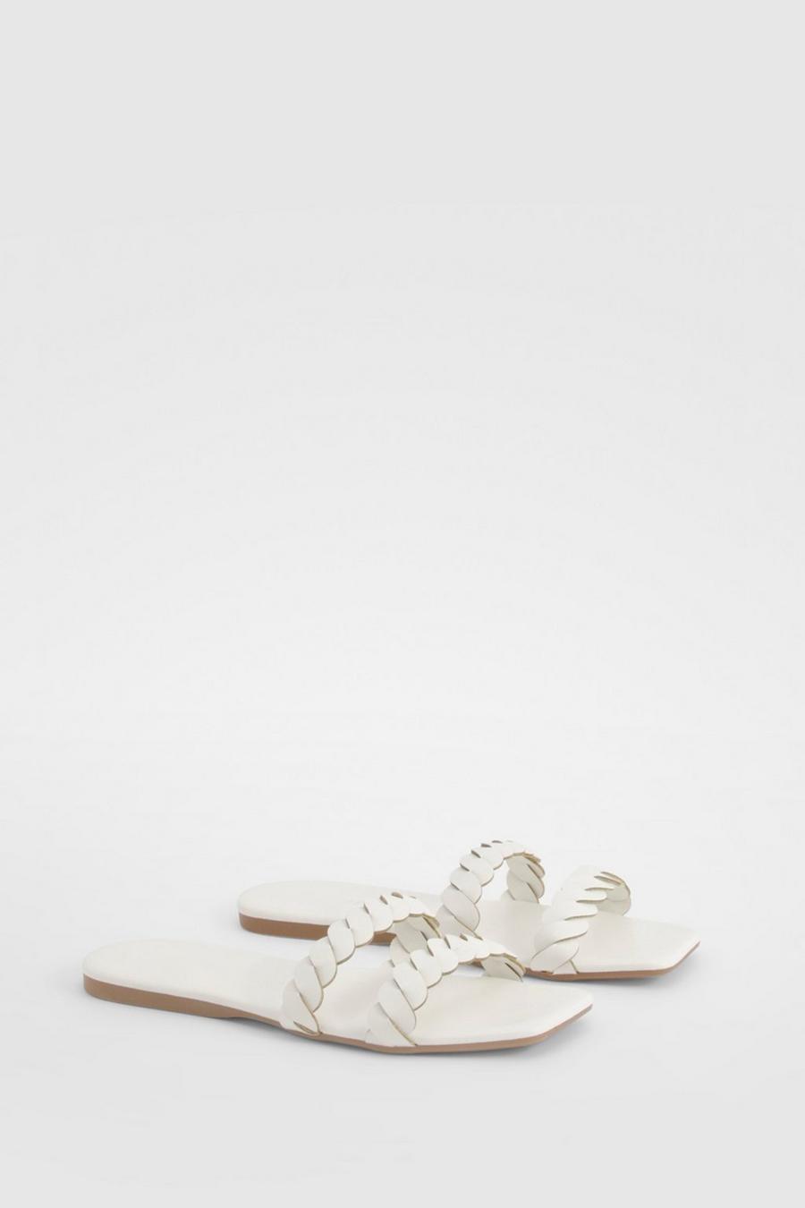 White Wide Fit Double Plait Mule Sandals