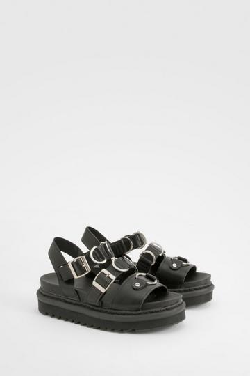 Black Chunky Buckle Double Strap Flatform Dad Sandal