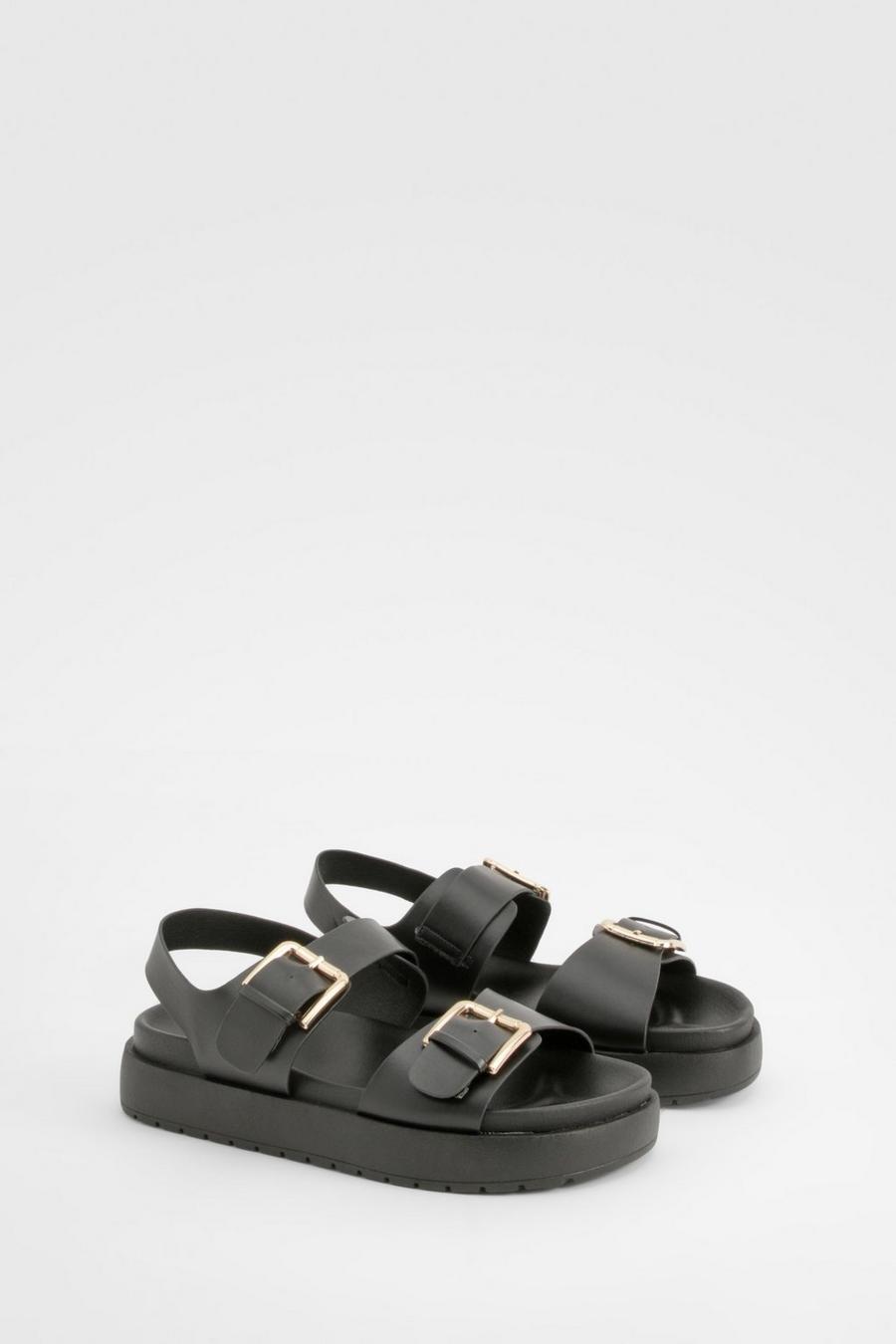 Black Buckle Detail Chunky Dad Sandals