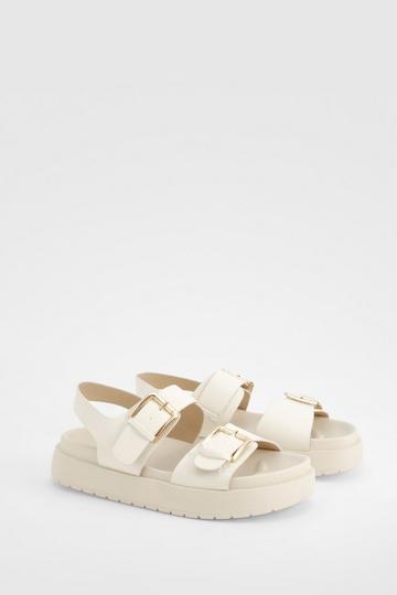 Cream White Buckle Detail Chunky Dad Sandals
