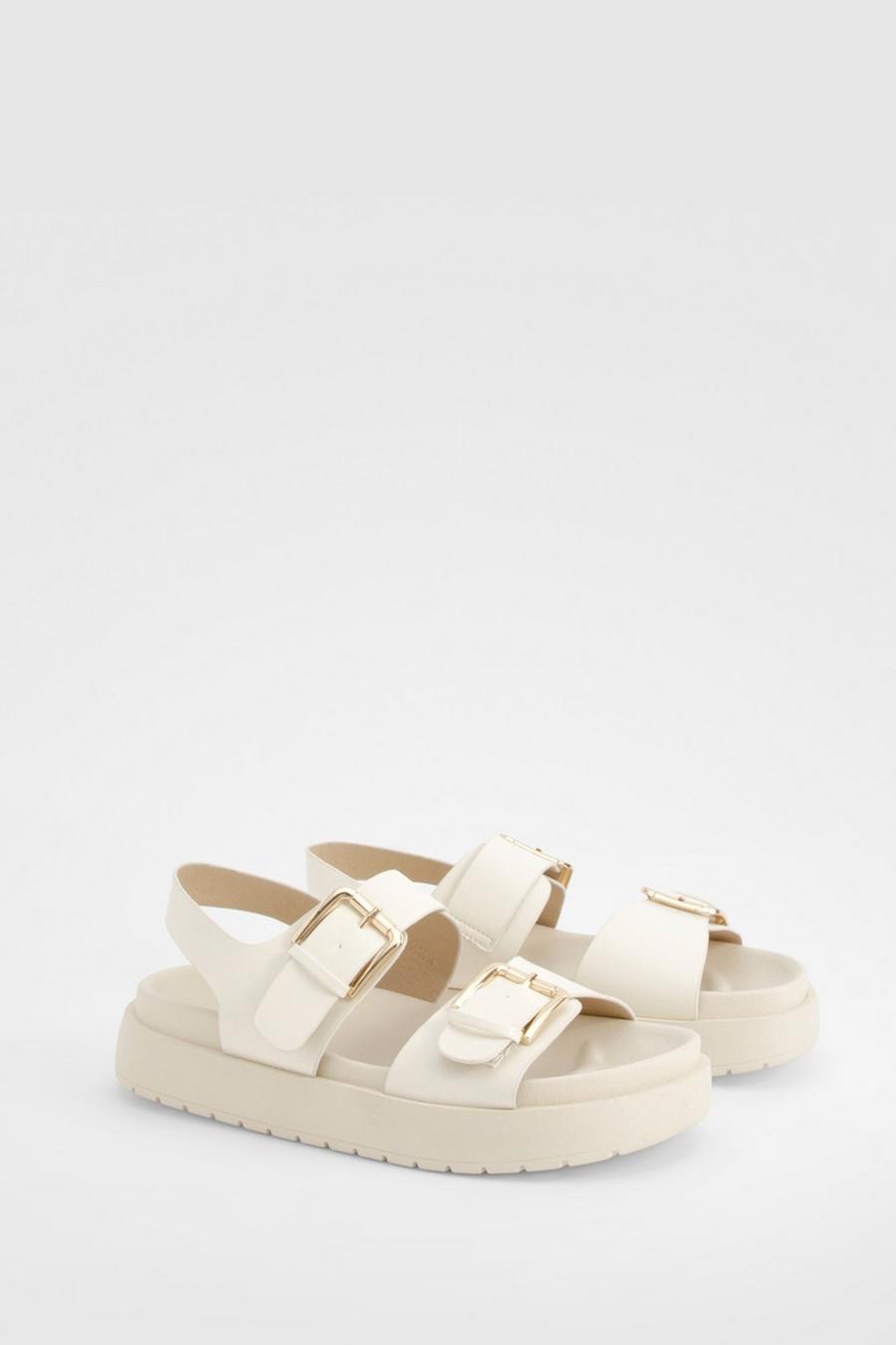 Cream Buckle Detail Chunky Dad Sandals image number 1