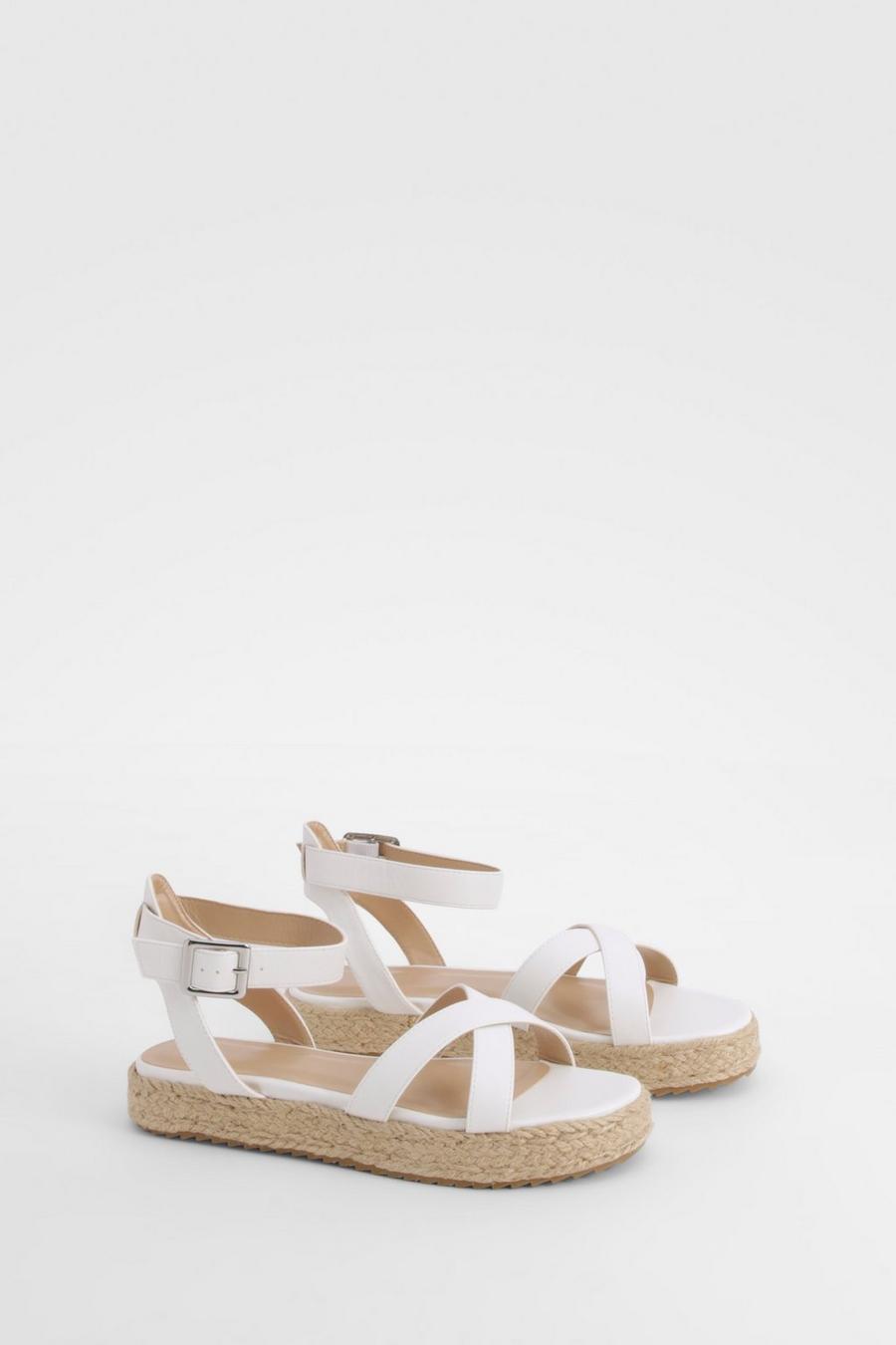 White Cross Over Flatform Espadrille Sandals