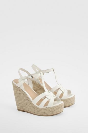 White Strappy Front Patent Wedges