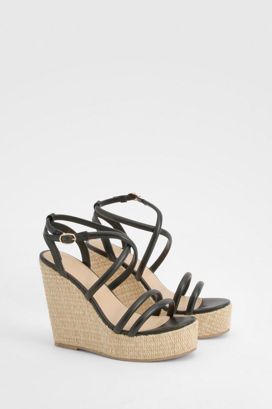 Black Strappy Cross Front Wedges