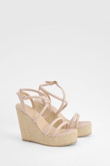 Nude Strappy Cross Front Wedges