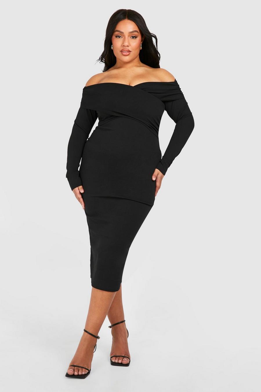 Black Plus Bardot Ruched Midi Dress   image number 1