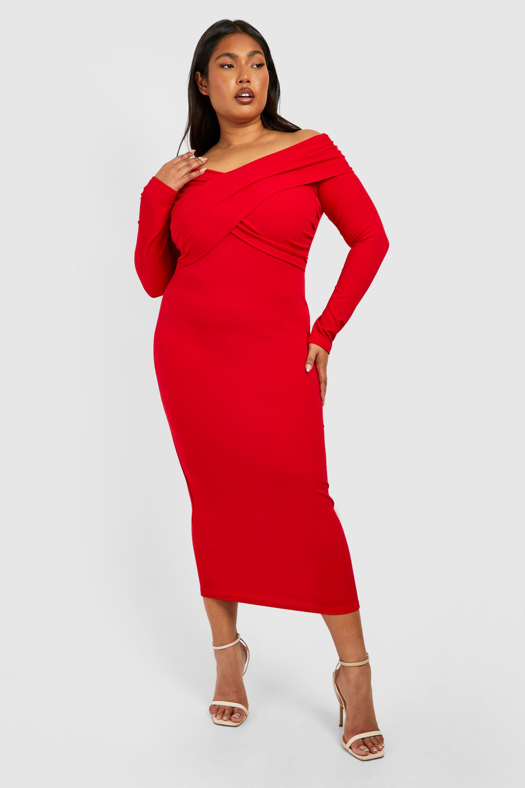 Plus Off The Shoulder Ruched Midi Dress | boohoo USA