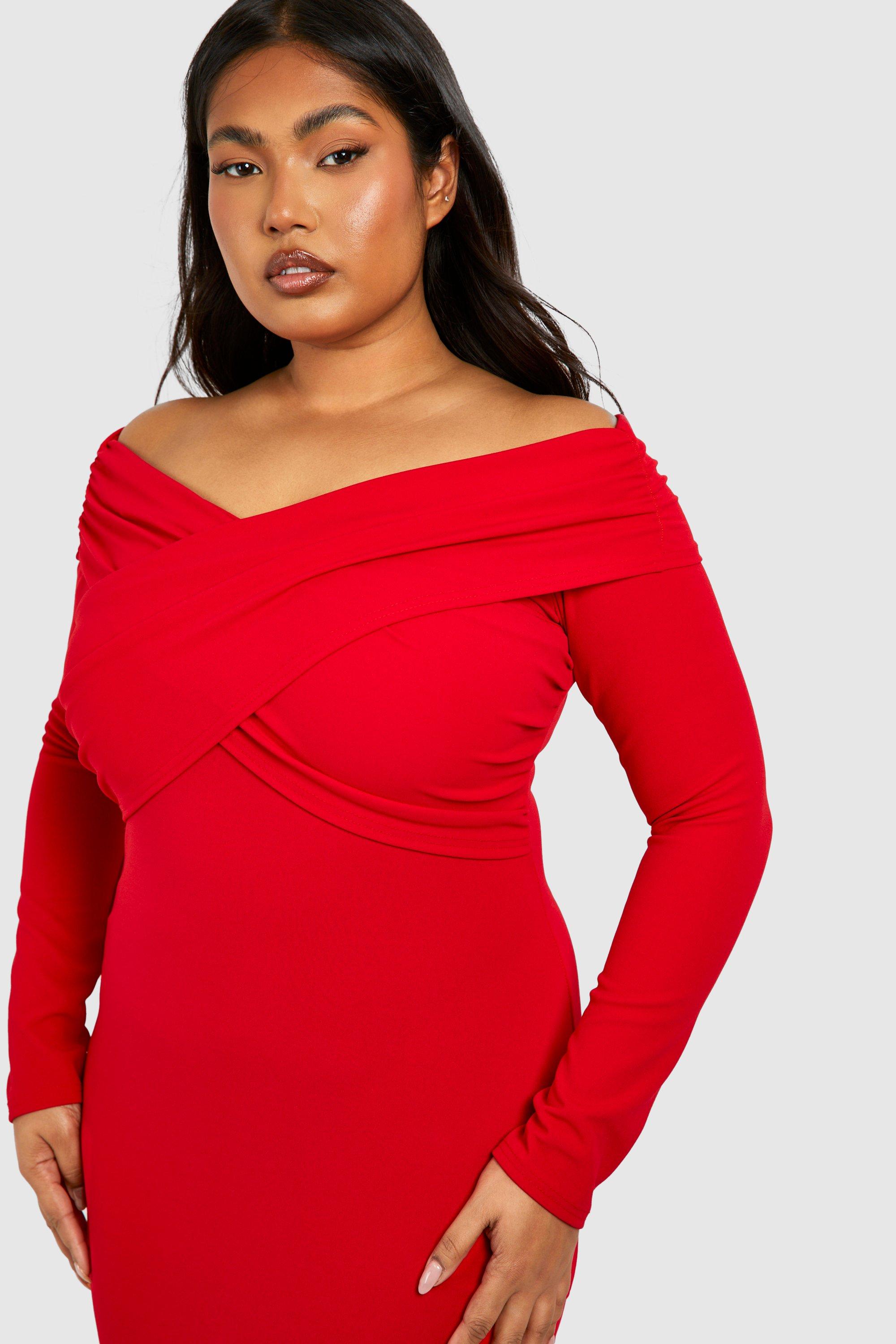 Plus Off The Shoulder Ruched Midi Dress | boohoo USA