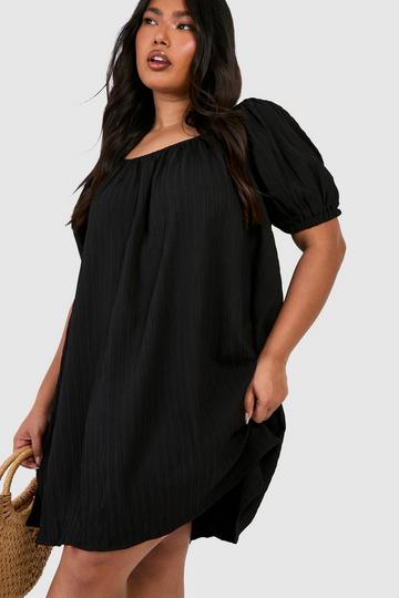 Black Plus Puff Sleeve Shift Dress