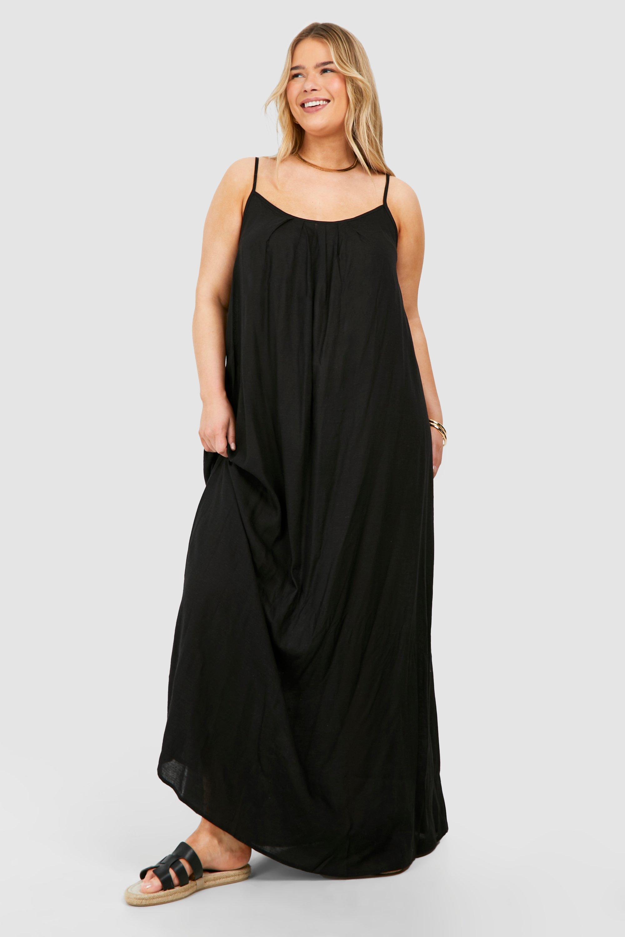 Plus Linen Look Pleated Maxi Dress boohoo UK