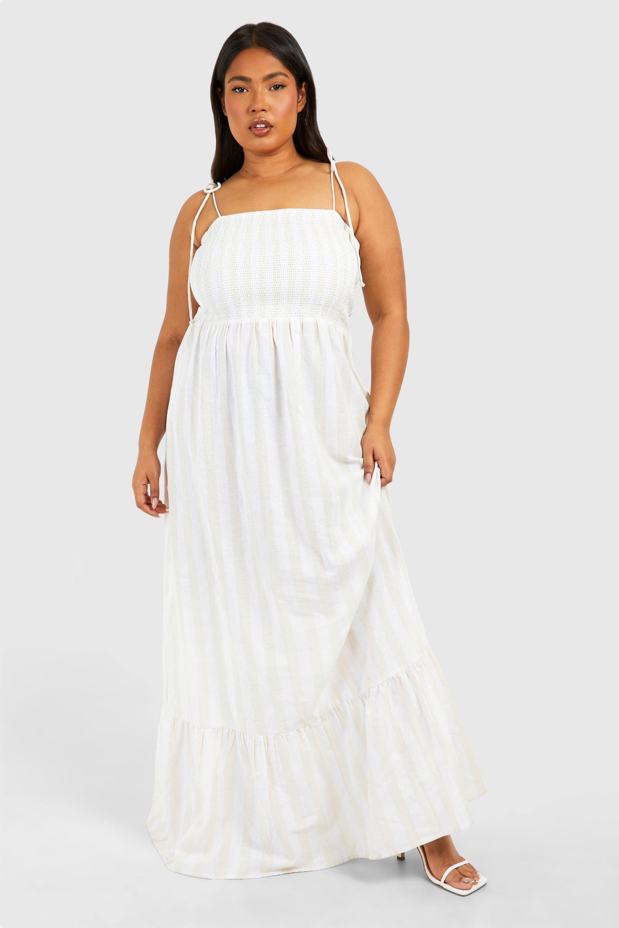 Grande taille Robe bustier longue froncee en lin boohoo FR