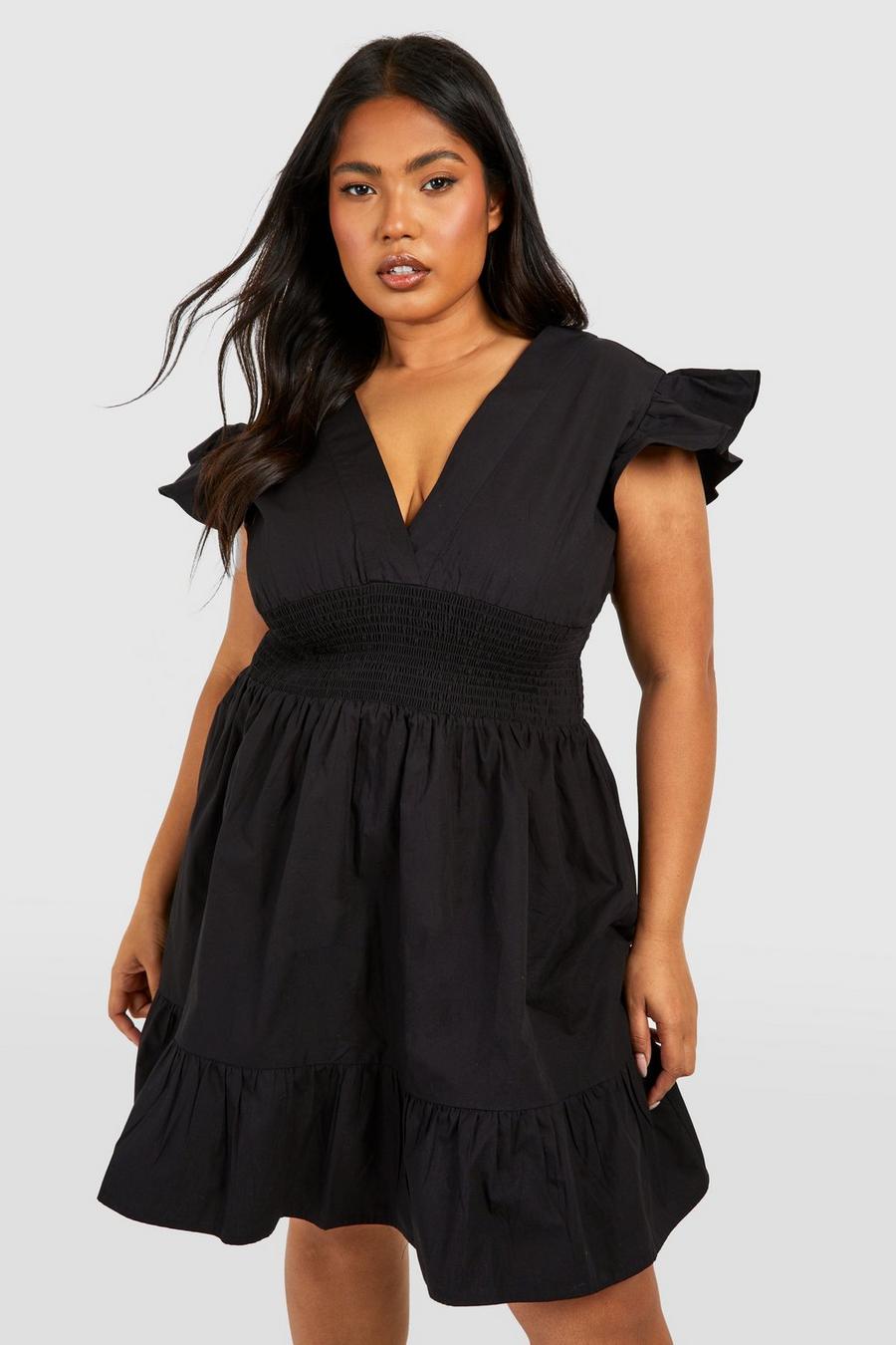 Black Plus Ruffle Detail Mini Dress
