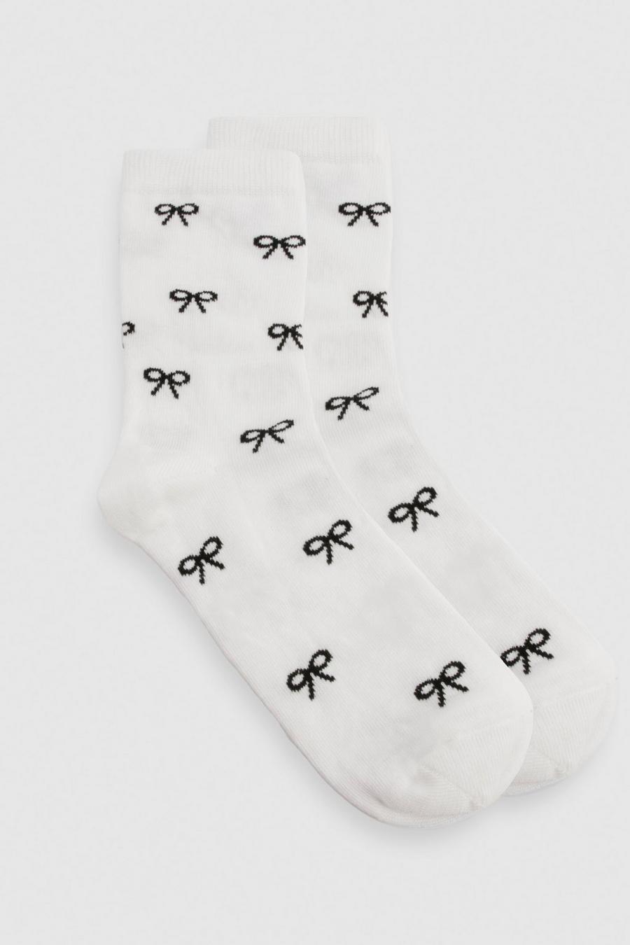 Gemusterte Socken mit Schleifen-Detail, White