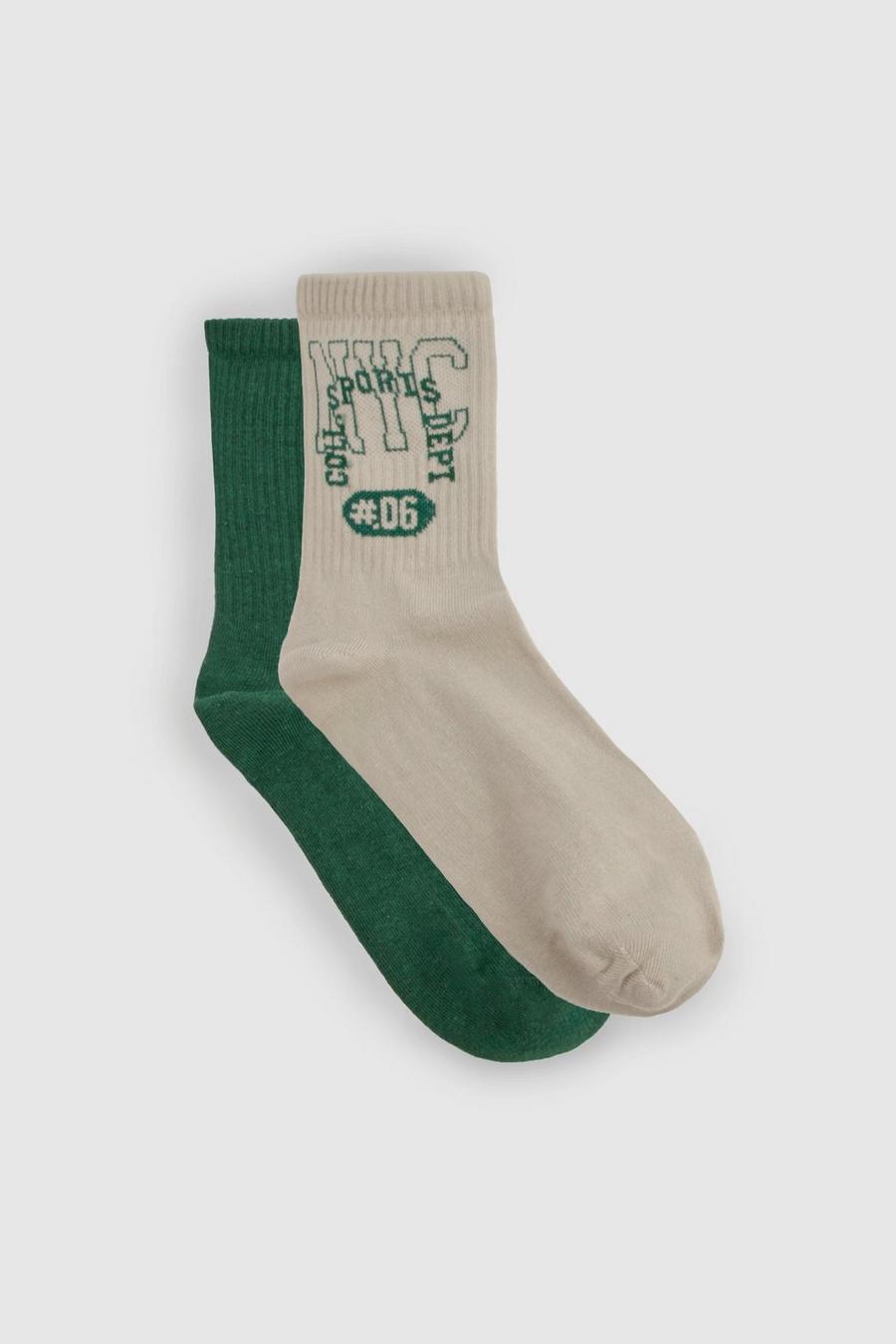 Multipack Rundhals-Socken mit City-Slogan, Emerald image number 1