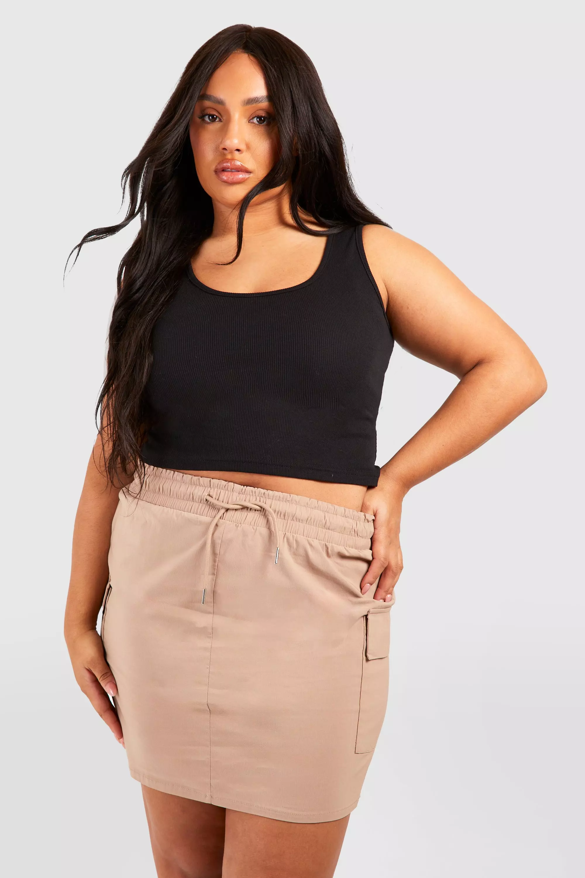 Stone Plus Drawstring Cargo Mini Skirt صورة بديلة