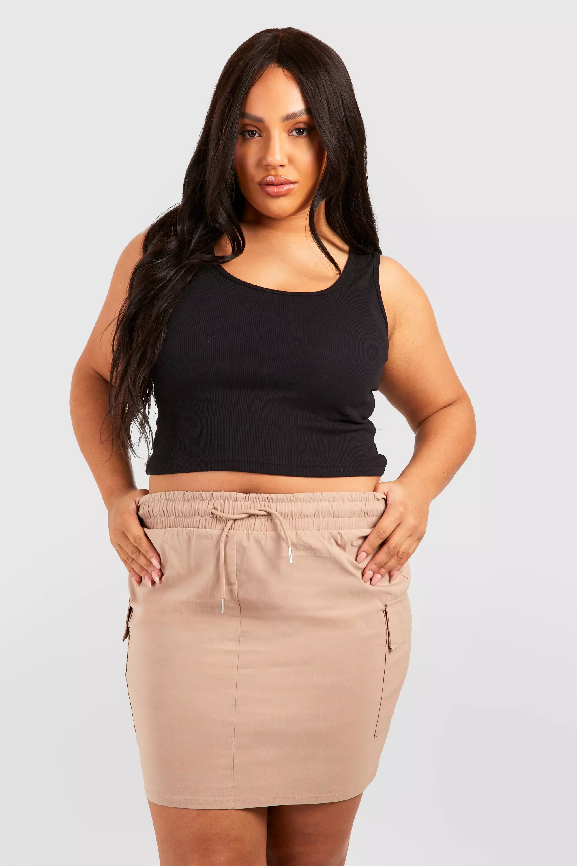 Stone Plus Drawstring Cargo Mini Skirt صورة بديلة