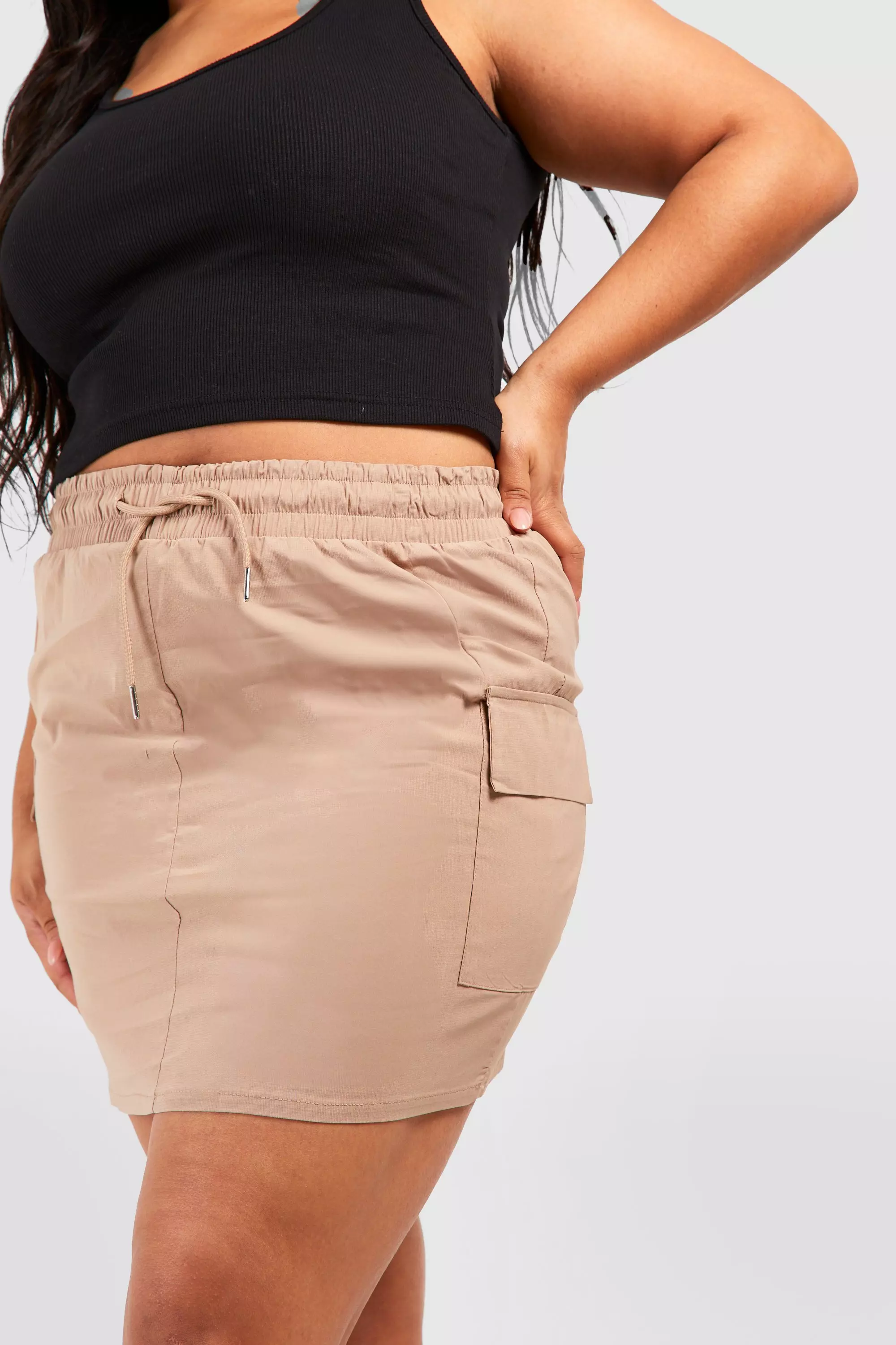Stone Plus Drawstring Cargo Mini Skirt صورة بديلة