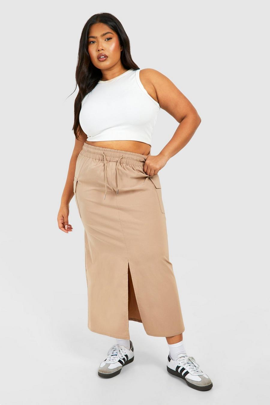 Stone Tall Woven Stretch Pocket Detail Cargo Skirt 