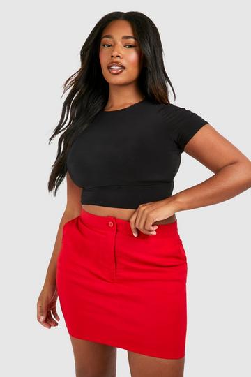 Plus Bengaline Zip Mini Skirt cherry