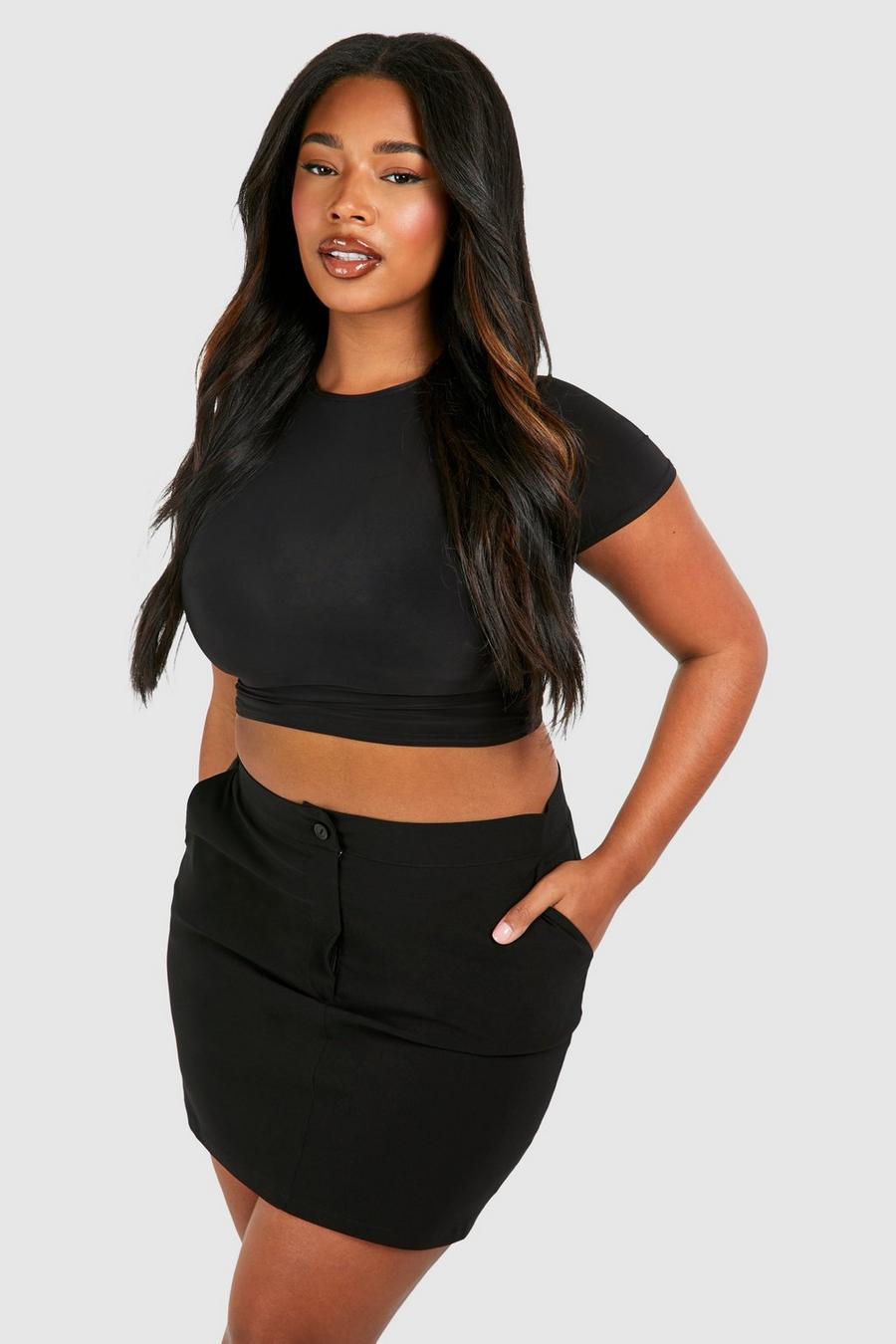 Black Plus Bengaline Zip Mini Skirt 