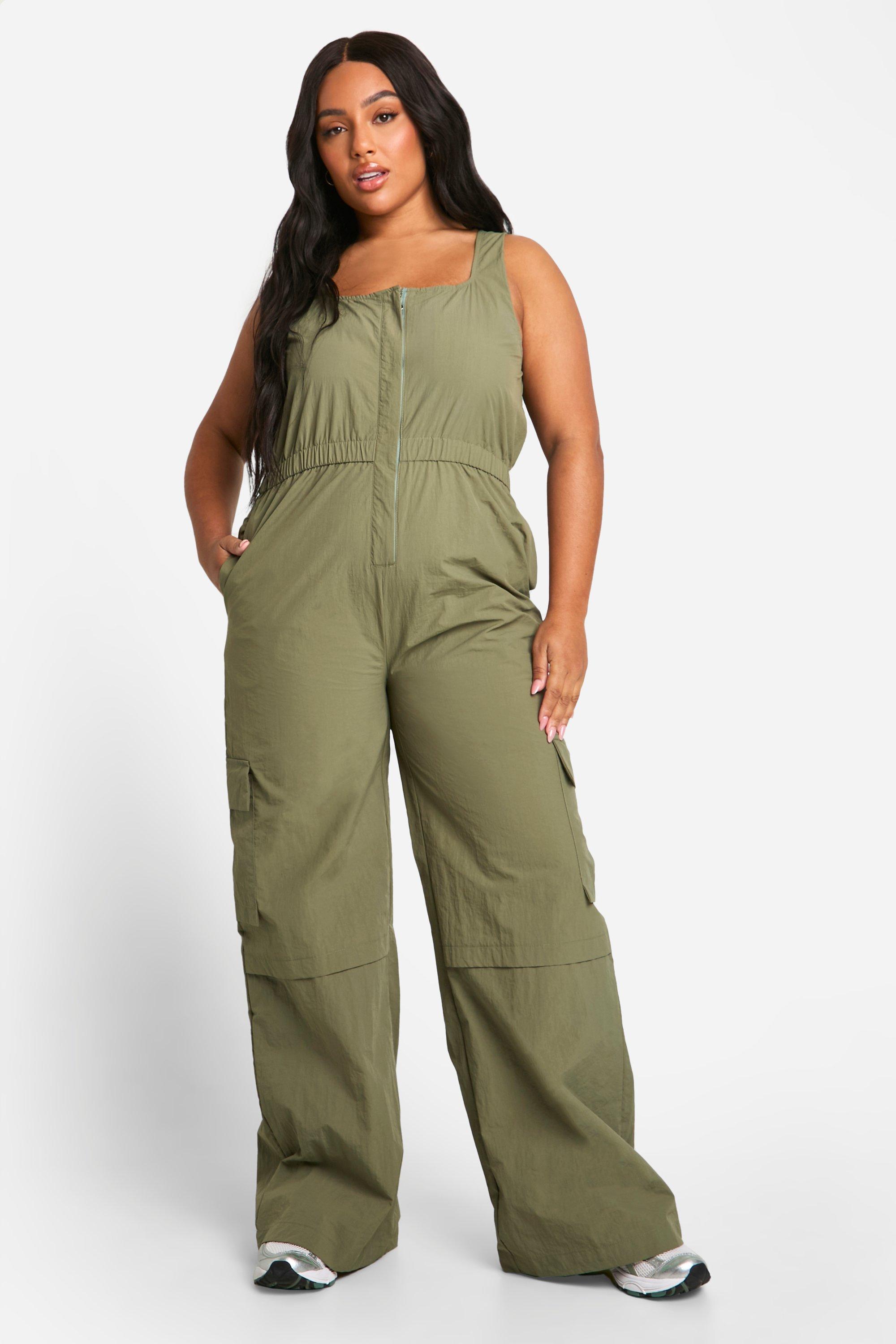 Plus Cargo Woven Utility Scoop Jumpsuit