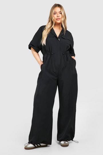 Plus Geweven Cargo Utility Jumpsuit black