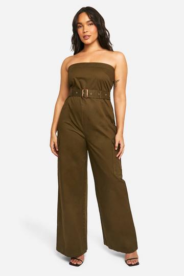 Plus Utility Bandeau Belted Jumpsuit khaki