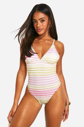 Zig Zag Plunge Swimsuit pink